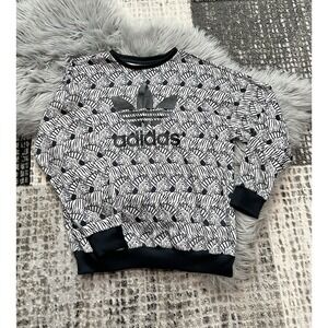 Adidas Sweatshirt Girls L Zebra Crew Pullover Trefoil Sweater Black White Sporty
